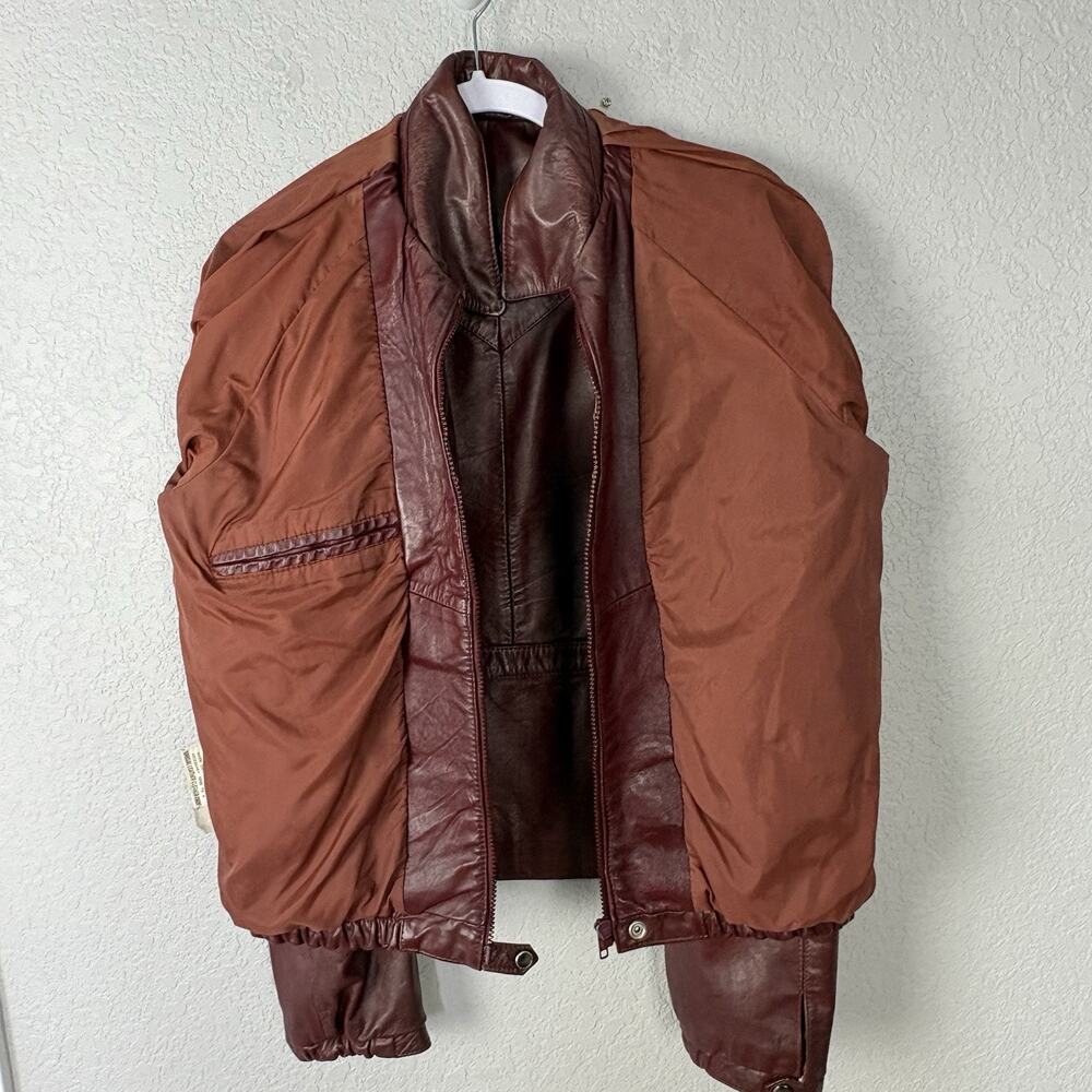 VTG 70s Berman’s Leather Bomber Jacket Western Biker Burgundy Sz Men M Women L - Picture 7 of 7